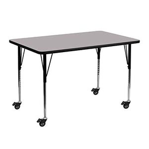 Flash Furniture Mobile 24''W x 48''L Rectangular Grey Thermal Laminate Activity Table - Standard Height Adjustable Legs