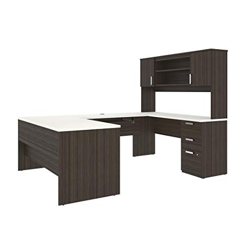 Bestar, Universel Collection, Executive Computer Desk with Pedestal and Hutch