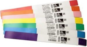 Zebra Technologies 10006995K Z-Band Direct Polypropylene Wristband Cartridge for HC100 Printer, Direct Thermal, Perforated, 1" W x 11" L, 200 Wristbands per Cartridge (Pack of 6)
