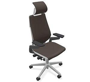 Steelcase Gesture Office Desk Chair with Headrest in Elmosoft Espresso Leather - Platinum Frame