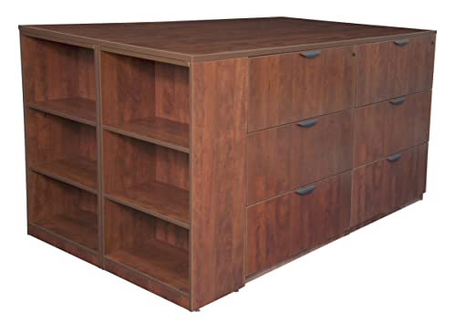 212 Main Legacy Stand Up Lateral File Storage Cabinet & Desk Quad with Bookcase End - Cherry