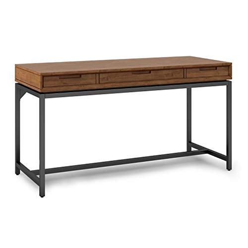 SIMPLIHOME Banting SOLID WOOD and Metal Modern Industrial 60 inch Wide Home Office Desk, Writing Table, Workstation, Study Table Furniture in Medium Saddle Brown with 2 Drawerss