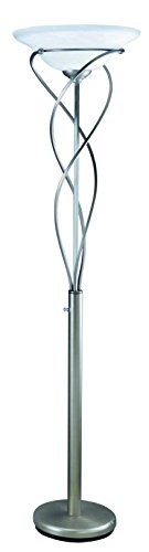 Lite Source LS-9640SS Majesty Torchiere Lamp, Metal Body with Cloud Glass Shade, 18" x 18" x 71.5", Satin Steel