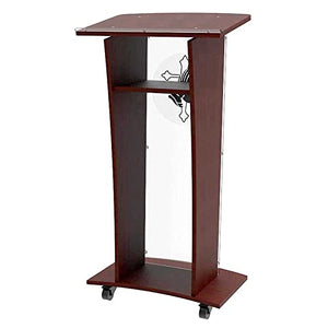 None Lectern Podium Stand 48" Tall with Frost Front Panel, Shelf, Wheels, Cross, Prayer Decor - Plexiglass - Debate Conference