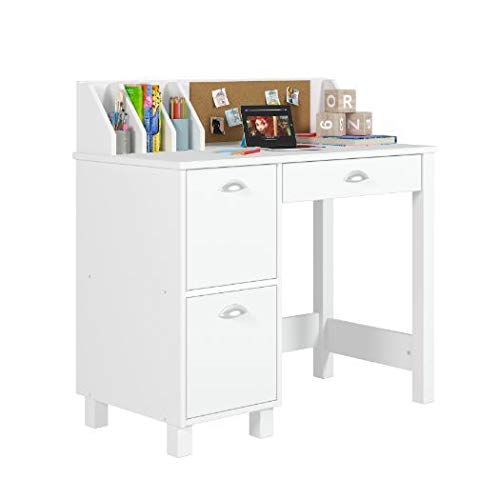 Knocbel 36in Computer Desk with 3 Storage Drawers, Built-in Bulletin Board and Dividers, Home Office Workstation Writing Table, 100lbs Weight Capacity (Pure White)
