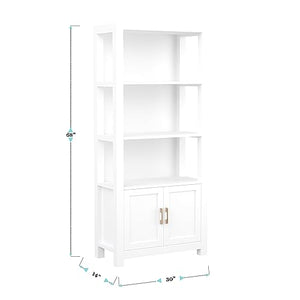 Martha Stewart Four Tier Shaker Bookcase with Storage Cabinet in White - Polished Brass Hardware