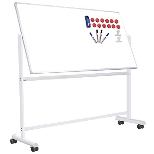 Mobile Whiteboard with Stand - 72x40 Double Sided Dry Erase Board with Stand, Large White Board on Wheels for Office, Rolling Magnetic Whiteboard with Pen Tray for Meeting, Training by CALENBO