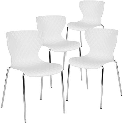 EMMA + OLIVER 4 Pack White Plastic Stack Chair