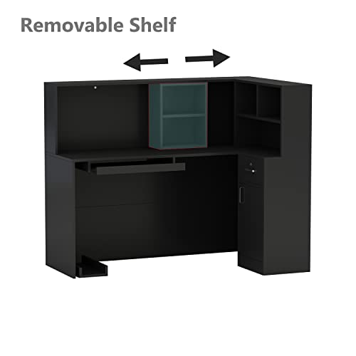 AIEGLE L-Shaped Reception Desk with Lockable Drawers & Storage Shelves, Black (55.9" x 32.3" x 48.4")