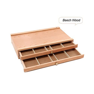 YIFUTY Artist Tabletop Wooden Desktop Portable Easel Beech Painting Box with Three Layer Drawers for Painting Hardware Art Supplies