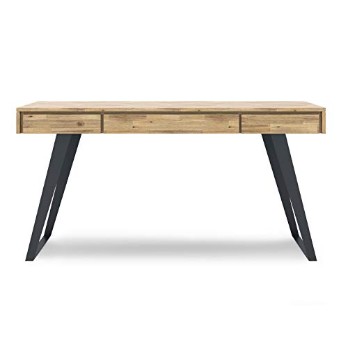 SIMPLIHOME Lowry SOLID WOOD and Metal Modern Industrial 54 inch Wide Home Office Desk, Writing Table, Workstation, Study Table Furniture in Distressed Golden Wheat with 2 Drawerss
