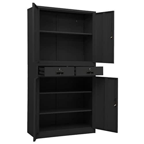 QZZCED Office Cabinet Lockable Doors Anthracite Steel 35.4"x15.7"x70.9