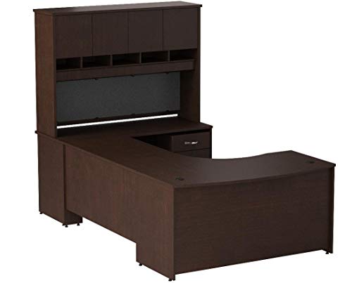 Bush Business Furniture Series C 60W Right Handed Bow Front U Shaped Desk with Hutch and Storage in Mocha Cherry