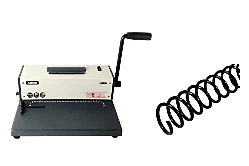 Rayson PD-1503 Coil Binding Machine 4:1 Binder with Electric Coil Inserter (1PC) and 4:1 Pitch Black Spiral Binding Coil - 100/Box