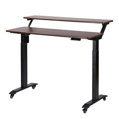 UNICOO - Electric Height Adjustable Standing Desk, Electric Standing Workstation Home Office Sit Stand Up Desk with 4 Pre-Set Memory Led Display Controller (Mahogany Top/Black Legs - Electric-2 Tier)