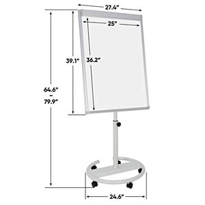 F2C 40 x 28 inch Mobile Magnetic Whiteboard Portable Dry Erase Board Height Adjustable Easel Board with Rolling Stand, w/ Eraser, 3 Markers, Flipchart Paper Pad, 6 Magnets