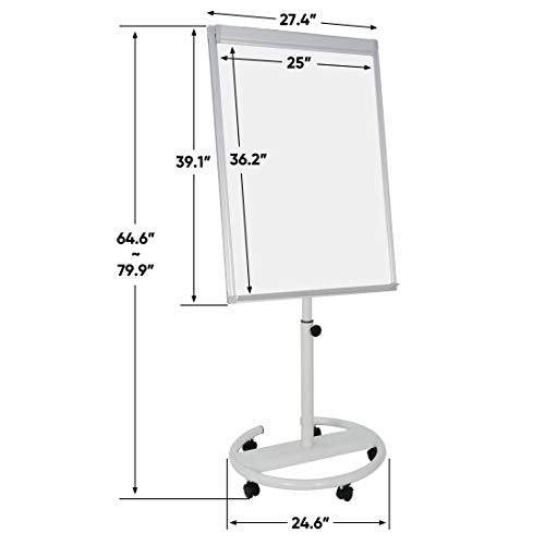 F2C 40 x 28 inch Mobile Magnetic Whiteboard Portable Dry Erase Board Height Adjustable Easel Board with Rolling Stand, w/ Eraser, 3 Markers, Flipchart Paper Pad, 6 Magnets