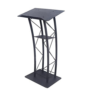 BINELUCOLU Metal Podium Stand, Black Curved Pulpit Lectern with Storage Holder - Ideal for Speeches, Churches, and Ceremonies