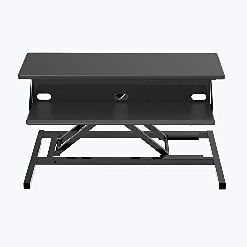 Luxor 2-Tier Height-Adjustable Pneumatic Lift Standing Desk Converter with Keyboard Tray and Built-in Cable Management - Black