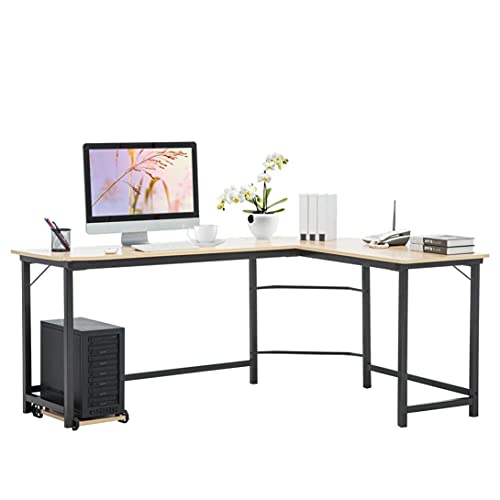 L-Shaped Home Office Desk, Sturdy Computer PC Laptop Table Corner Desk Workstation Larger Gaming Desk Easy to Assemble 49.2 x 18.9 x 28.7 Inch (White Maple)
