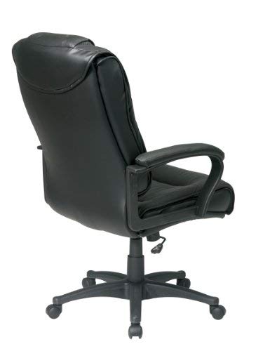 Office Star High Back Executive Leather Chair with Padded Loop Arms, Black