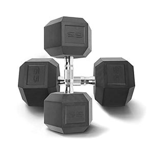 WF Athletic Supply Rubber Coated Solid Steel Cast-Iron Pair Dumbbells, Rubber Hex Dumbbells, Hex Weights Dumbbells for Muscle Toning, Full Body Workout, Home Gym Dumbbells, Pair
