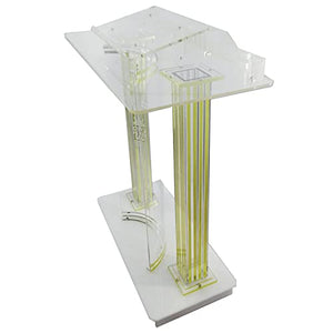 None Clear Acrylic Church Pulpit Podium with Rolling Table Top - Mobile Stand Up Desk for Churches and Classrooms