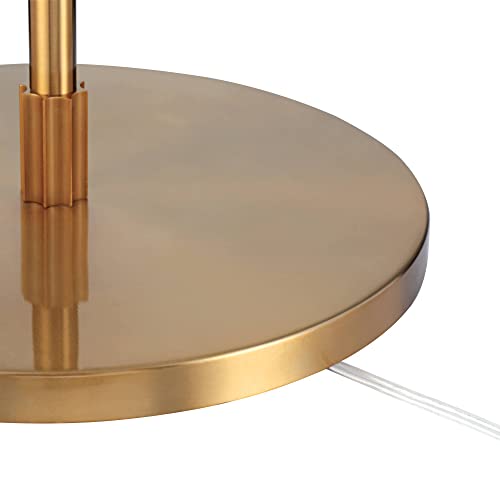 Possini Euro Design Raymond Modern Arc Floor Lamp 69" - Warm Gold Metal, Adjustable Boom Arm, White Linen Drum Shade - Living Room, Bedroom, Home Office Decor