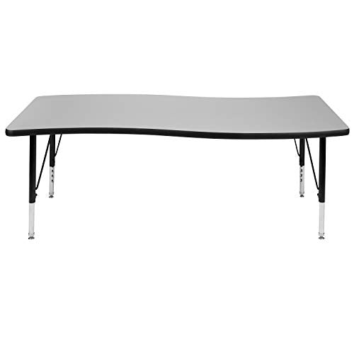Flash Furniture 26"W x 60"L Rectangular Wave Collaborative Grey Thermal Laminate Activity Table - Height Adjustable Short Legs