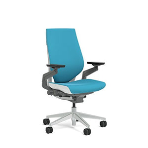 Steelcase Gesture Task Chair: Wrapped Back - Platinum Metallic Frame/Base/Seagull Accent - Roll Control Hard Floor Casters