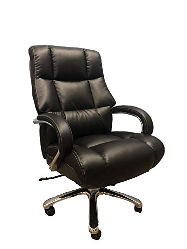 Big and Tall Comfort Executive Office Chair, Bonded Leather, Chrome arms with Extra Thick Padding. Heavy Duty Swivel and tilt, Supports up to 500 pounds Body Weight (Black)