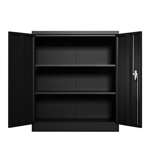 EDWAL Vertical Storage Cabinet - Lateral Black Metal File Cabinet with Lockable Doors and Shelves