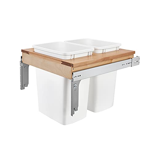 Rev-A-Shelf 4WCTM-24DM2-162 Double 35 Quart Top Mount Pull-Out Kitchen Waste Trash Container Bin for 20.75 in. Wide 1.63 in. Faceframe Cabinet, White