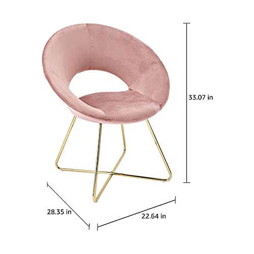 CangLong Modern Velvet Accent Chairs Upholstered Chairs Make-up Stool Home Office Guest Reception Chairs Dining Chair Leisure Lounge Chairs with Golden Legs Set of 2, Pink (KU-191339)