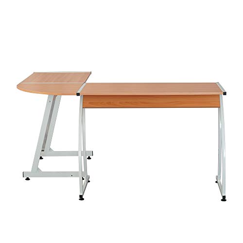 L-Shaped Durable E1 15MM Chipboard & 0.7mm Steel Arc Legs Splicing Computer Desk Wood Color