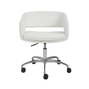 Euro Style Amelia Mod 1960s Leatherette Lounge Office Chair with Chromed Base and Casters, White