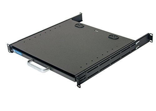 RSF1111BK21F4K3 1U Compact Rack Mount Keyboard Drawer with Retractable Mouse pad for Either Right or Left Hand Operator Supports 4 Post Rack from 18.85 inch up to 31 inch Depth Rack Cabinet