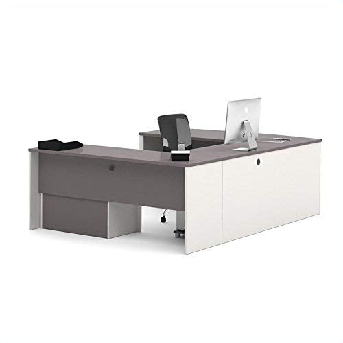 Bestar Connexion U-Shaped Workstation with Two Drawers, Slate/Sandstone