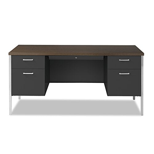 Alera ALESD6030BM Double Pedestal Steel Desk, Metal Desk, 60w x 30d x 29-1/2h, Walnut/Black