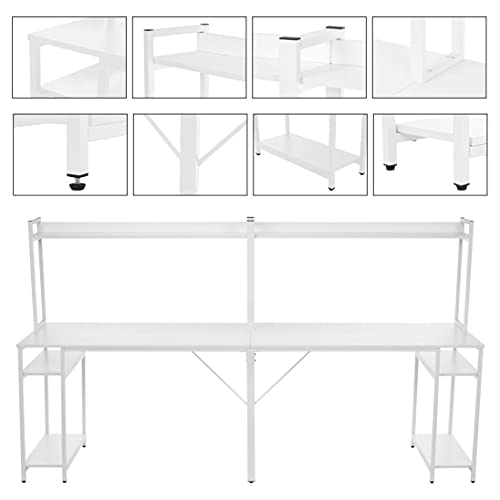 CCHH Double-Person Competitive Desktop Computer Table with Open Shelf, 94.5 Inch Extra Long Desk Writing Study Table Double Workstation Home Office Desk for Two People, Suitable for Gamers (White)