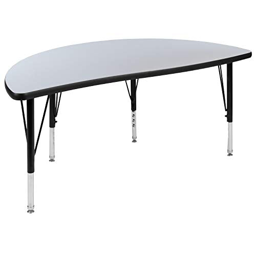 Flash Furniture 47.5" Half Circle Wave Collaborative Grey Thermal Laminate Activity Table - Height Adjustable Short Legs