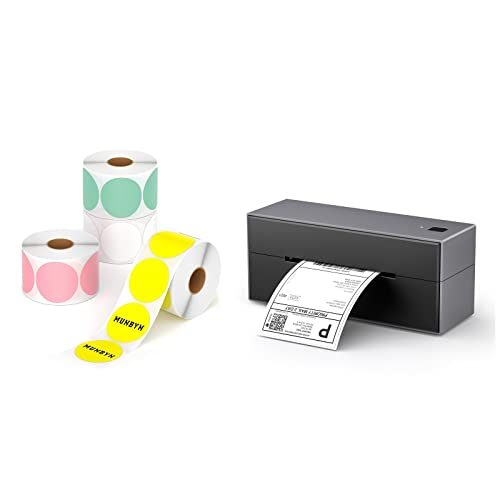 MUNBYN Bluetooth Thermal Label Printer & 2" Color Circle Thermal Sticker Label