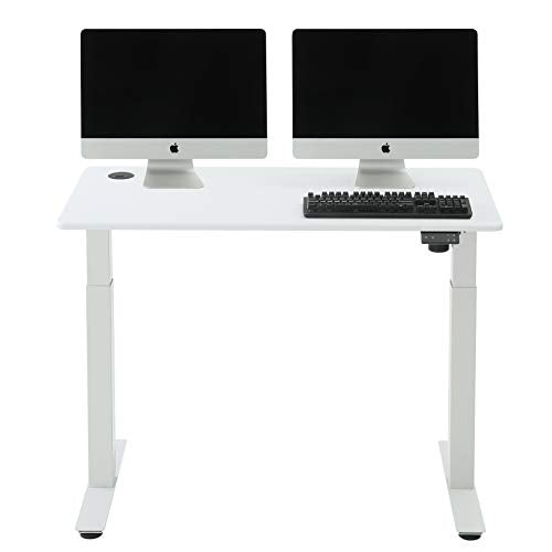 SDADI Electric Height Adjustable Standing Desk - 46 x 24 inch Standing Workstation Sit Stand Up Home Office Desk with 4 Led Display Controller,White Frame/White Top