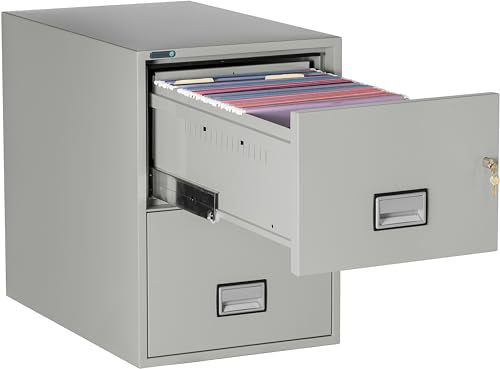 PHOENIX SAFE INTERNATIONAL LLC Vertical 2-Drawer Fireproof File Cabinet, 31 inch, Legal/Letter, Key Lock, Water Seal, Light Gray