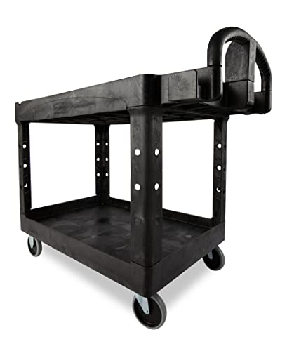 Rubbermaid Commercial Products Heavy-Duty 2-Shelf Utility Cart, Ergo Handle, Black