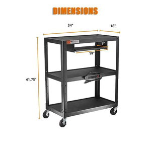 Metateel Heavy Duty 3 Tier Rolling Cart with Power Strip - Durable Utility Cart - 300 LB Capacity