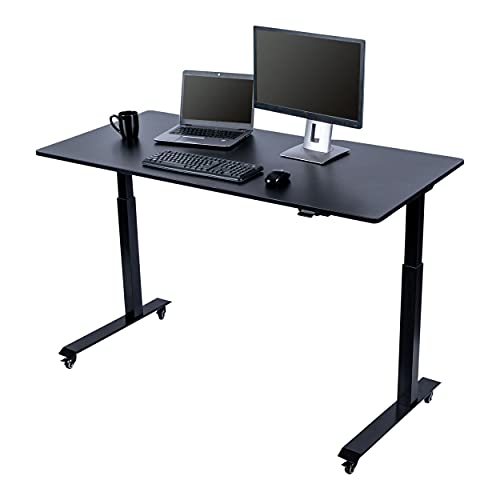 Stand Up Desk Store Electric Adjustable Height Standing Desk with Locking Casters and Furniture Feet (Black Frame/Black Top, 60" Wide)