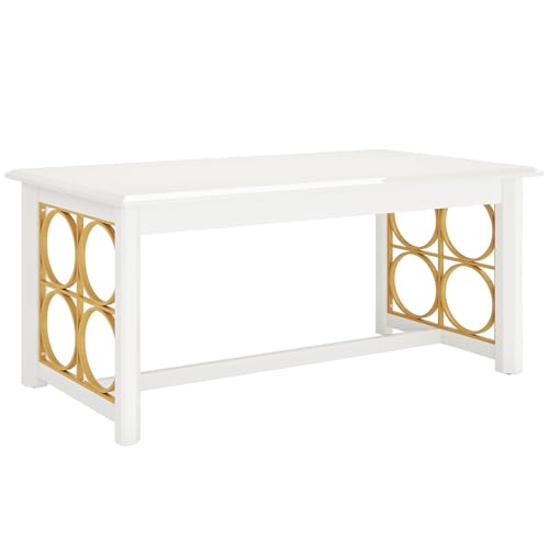 Tribesigns 63" Executive Desk, Modern Glossy White & Gold Office Desk