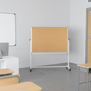 Flash Furniture HERCULES Series 53"W x 59"H Reversible Mobile Cork Bulletin Board and White Board with Pen Tray