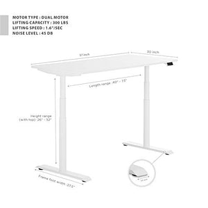 StudiONE 57 Inch Dual Motor Electric Height Adjustable Standing Desk, 2 USB Chargers, Smart APP Memory Controller, Sit Stand Home Office Table, 57X27.5, White